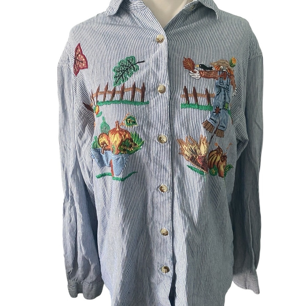 Casey & Max Whimsical Fall Embroidered Buttton up